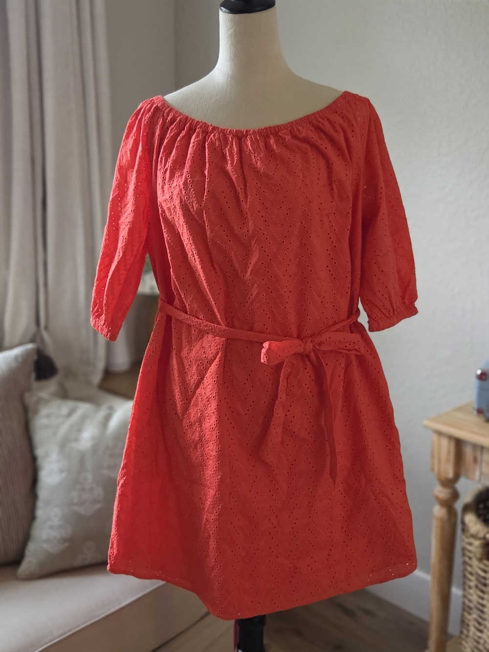 GAP Coral Eyelet Belted Mini Dress